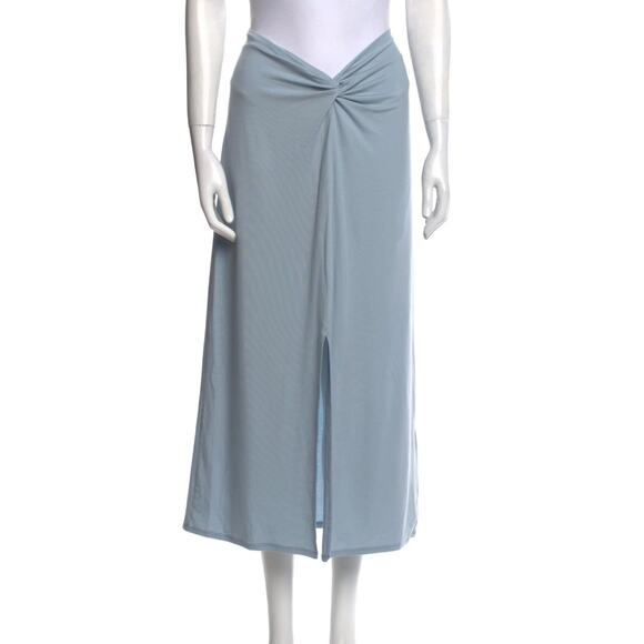 Reformation Rylan Midi Skirt Womens Large Blue Twist Front Knot Ruched Pull On - Picture 2 of 15